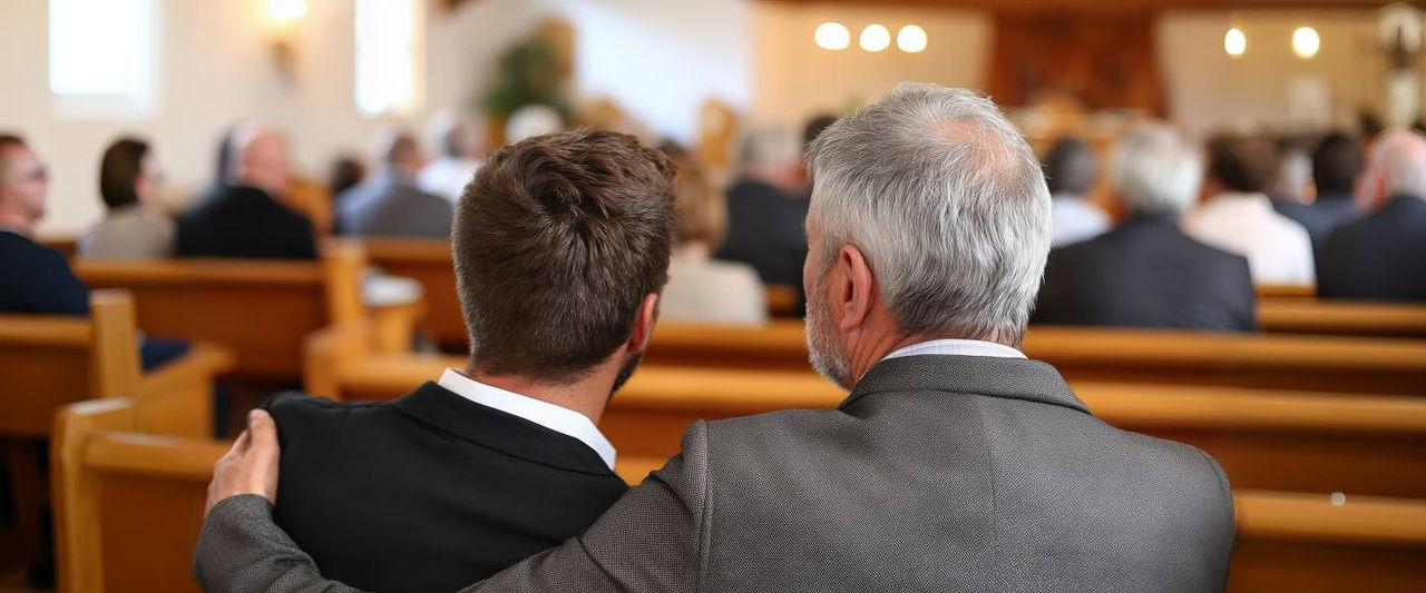 a father and son at a chapel