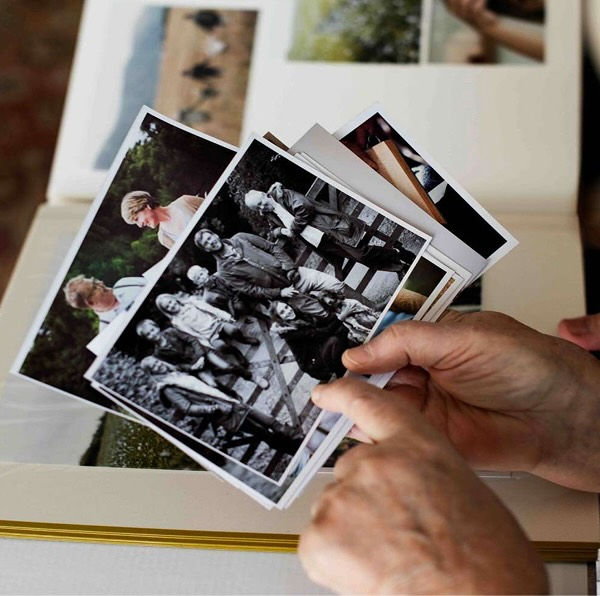 a person looking through photos