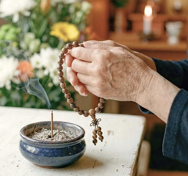 a person holding beads