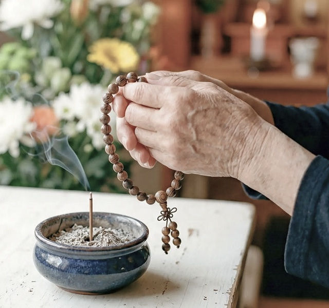 a person holding beads